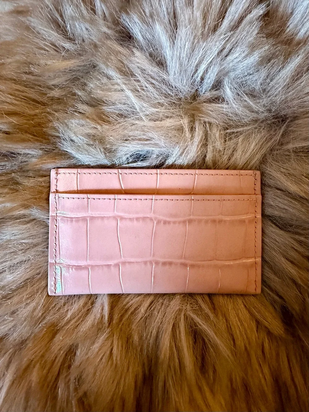 CHANEL 26B Light Pink Croc-Embossed Card Holder